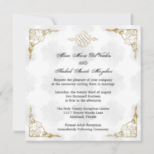Formele Elegant Gold Accent Floral Wedding Invite Kaart