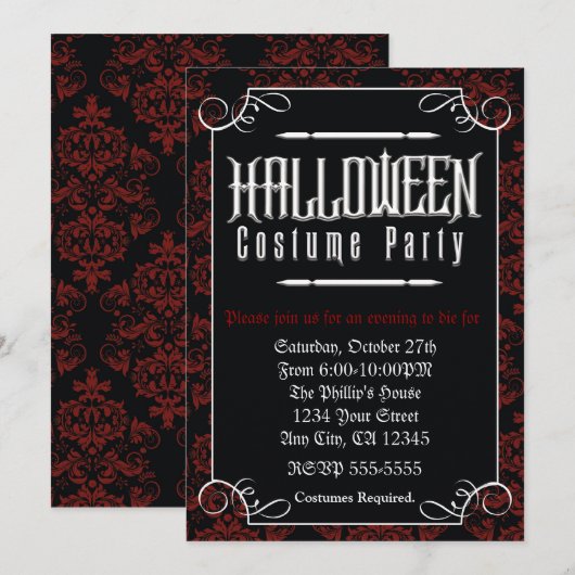 Formele Elegant Halloween Kostuum Party Uitnodigin Kaart (Voorkant / Achterkant)