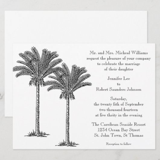 Formele Elegant Palm Tree Tropical Island Wedding Kaart (Voorkant / Achterkant)