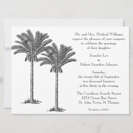 Formele Elegant Palm Tree Tropical Island Wedding Kaart (Voorkant)
