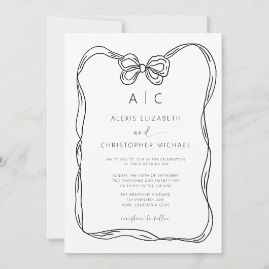 Formele Elegant Zwart-wit Bow Monogram QR Code Kaart (Voorkant)