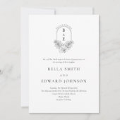 Formele Elegant Zwart Wit Crest Wedding Kaart (Voorkant)