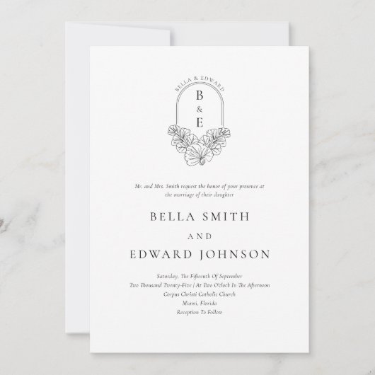 Formele Elegant Zwart Wit Crest Wedding Kaart (Voorkant)