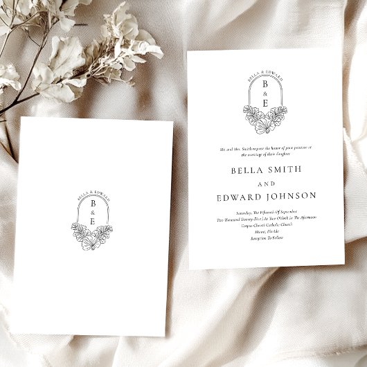 Formele Elegant Zwart Wit Crest Wedding Kaart