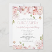 Formele Elegante Blush Roze Bloemen Quinceanera Kaart (Voorkant)