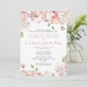 Formele Elegante Blush Roze Bloemen Quinceanera Kaart (Staand voorkant)