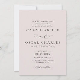 Formele elegante blush roze trouwuitnodiging