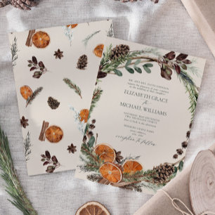 Formele Elegante Boho Greenery Citrus Winter Weddi Kaart