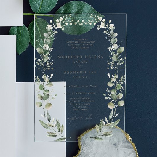 Formele Elegante Botanische Huwelijk Acryl Uitnodigingen