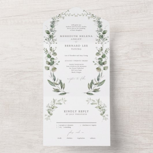 Formele Elegante Botanische Huwelijk All In One Uitnodiging (Binnen)