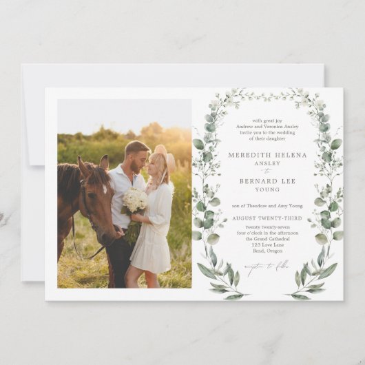 Formele Elegante Botanische Huwelijksfoto Horizont Kaart (Voorkant)