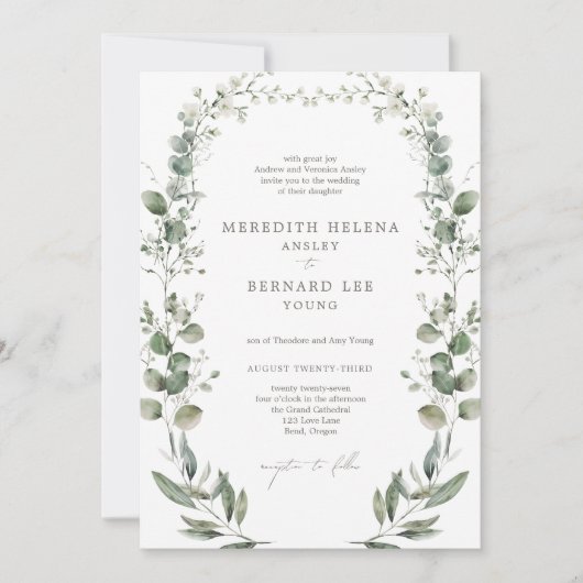 Formele Elegante Botanische Huwelijksuitnodiging Kaart (Voorkant)