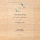 Formele Elegante Botanische Monogram Huwelijk Acryl Uitnodigingen (Voorkant)