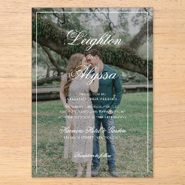 Formele Elegante Calligrafie Foto Overlay Trouwen Acryl Uitnodigingen