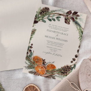 Formele Elegante Citrus Boho Greenery Winter Weddi Kaart