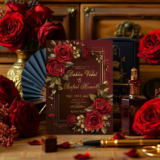 Formele Elegante Donker Bourgondië & Gouden Roos b Kaart