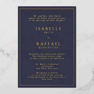 Formele Elegante Donkerblauwe Trouwlocatie Met Mee Folie Uitnodiging