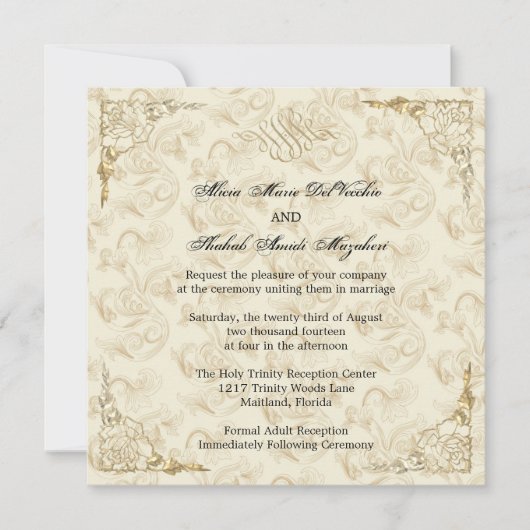 Formele Elegante Gouden Accent Floral Wedding Uitn Kaart (Voorkant)