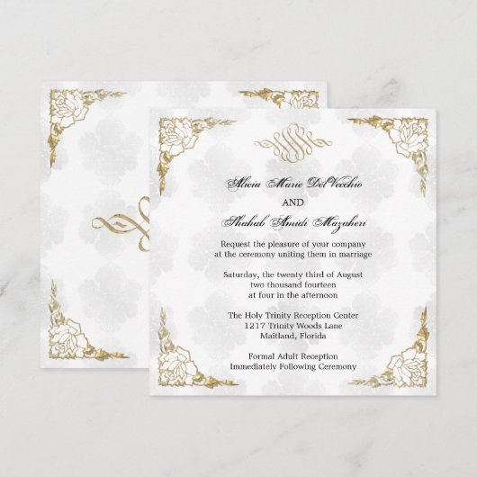 Formele Elegante Gouden Accent Floral Wedding Uitn Kaart (Voorkant / Achterkant)