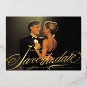 Formele Elegante Gouden Kalligrafie QR Code Foto Folie Uitnodiging (Voorkant)