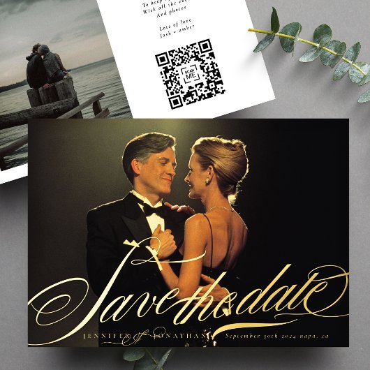 Formele Elegante Gouden Kalligrafie QR Code Foto Folie Uitnodiging