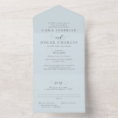 Formele elegante hemelsblauwe klassieke bruiloft all in one uitnodiging (Binnen)