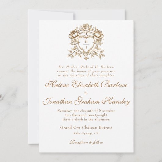 Formele Elegante Kalligrafie Crest Bruiloft Kaart (Voorkant)