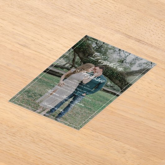 Formele Elegante Kalligrafie Foto Overlay bruiloft Acryl Uitnodigingen (Laagn)