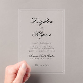 Formele Elegante Kalligrafie Heldere Overlay Bruil Acryl Uitnodigingen
