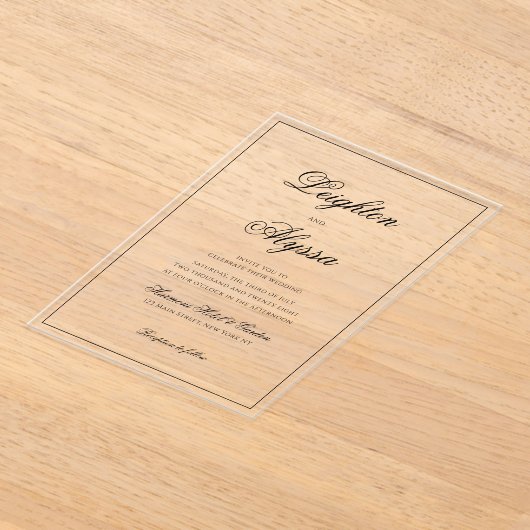 Formele Elegante Kalligrafie Heldere Overlay Bruil Acryl Uitnodigingen (Laagn)