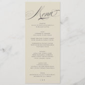 Formele Elegante Kalligrafie Houtskool Beige Weddi Menu (Voorkant)