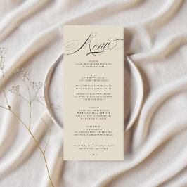 Formele Elegante Kalligrafie Houtskool Beige Weddi Menu