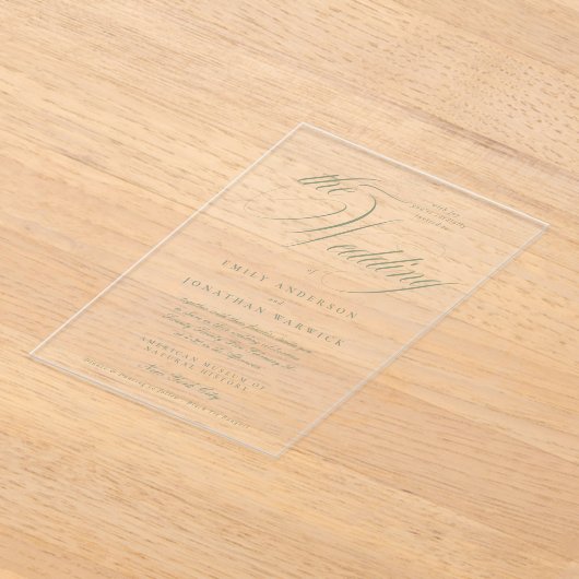 Formele Elegante Kalligrafie Sage Groen De Bruilof Acryl Uitnodigingen (Laagn)