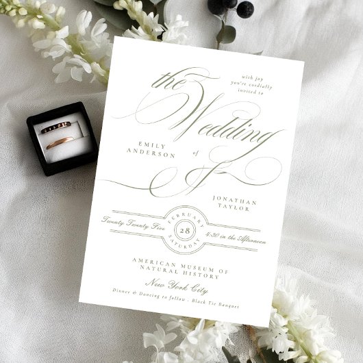 Formele Elegante Kalligrafie Sage Groen De Bruilof Kaart