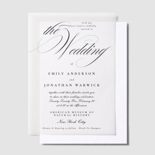 Formele Elegante Kalligrafie Tuxedo De Bruiloft Vellum Uitnodigingen (Offset)