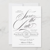 Formele Elegante Kalligrafie Zwart Stropdas Foto Save The Date (Voorkant)