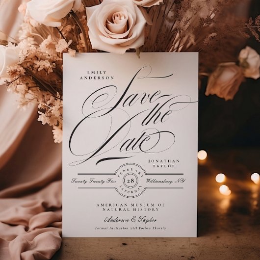 Formele Elegante Kalligrafie Zwart Stropdas Foto Save The Date