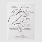 Formele Elegante Kalligrafie Zwart Stropdas Save T Vellum Uitnodigingen (Voorkant)