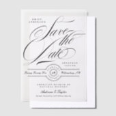 Formele Elegante Kalligrafie Zwart Stropdas Save T Vellum Uitnodigingen (Offset)