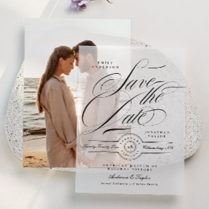 Formele Elegante Kalligrafie Zwart Stropdas Save T Vellum Uitnodigingen