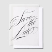 Formele Elegante Kalligrafie Zwart Stropdas Save T Vellum Uitnodigingen (Offset)