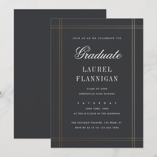 Formele elegante klassieke eenvoudige Afstuderen Kaart (Voorkant / Achterkant)