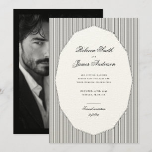 Formele Elegante Klassieke Zwarte Strepen Foto Bru Save The Date