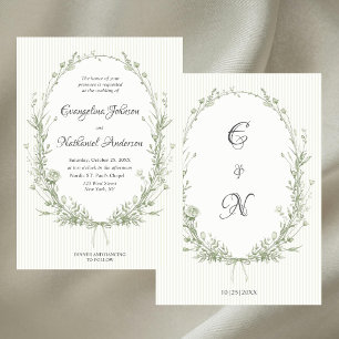 Formele Elegante Lijst Strepen Rozen Bruiloft Kaart