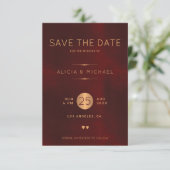 Formele elegante luxe bordeaux gouden bruiloft save the date (Staand voorkant)
