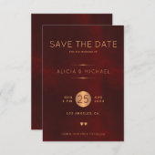 Formele elegante luxe bordeaux gouden bruiloft save the date (Voorkant / Achterkant)