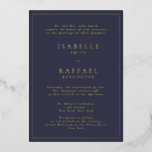 Formele Elegante Marine Blauw Meerdere Locatie Bru Folie Uitnodiging<br><div class="desc">Formele Elegante Navy Blue Meerdere Locatie Huwelijk Alle Gold Folie Pressed Invitation Sjabloon</div>