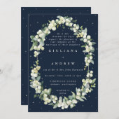 Formele Elegante Navy Snowberry+Eucalyptus Bruilof Kaart (Voorkant / Achterkant)