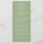 Formele Elegante Saliegroene Monogram Wapen Huweli Menu (Voorkant)