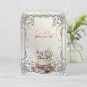Formele elegante wervelingen Witte  theefeest Kaart (Staand voorkant)